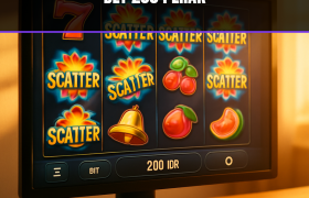 Tampilan modern mesin slot online dengan simbol scatter dan bet 200 perak.